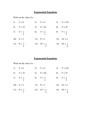 Solving Simple Exponential Equations Homework | Teaching Resources