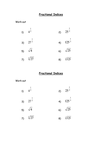 Fractional Indices Homework