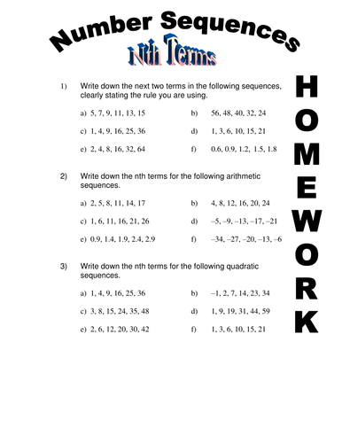 Nth Terms of Linear and Quadratic Sequences Homework