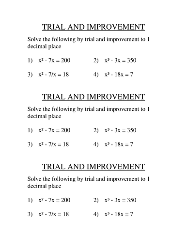 Trial and Improvement Higher Homework