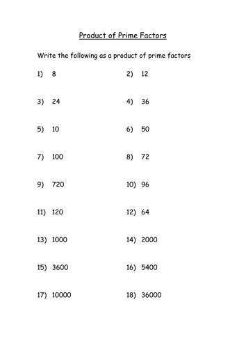 Product of prime factors worksheet with answers image
