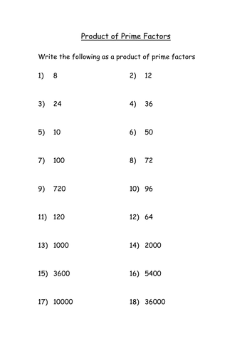 Product of Prime Factors Extended Homework