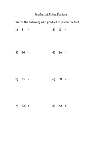 Basic Product Of Prime Factors Homework 