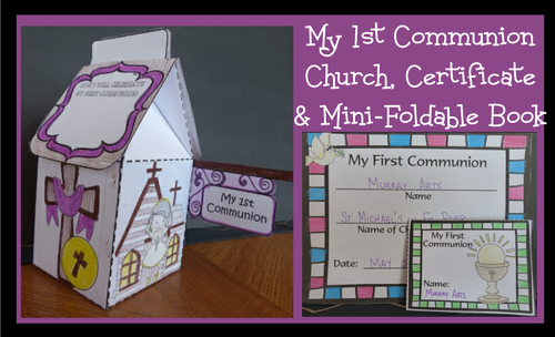 1st Communion Church, Certificate & Mini-Foldable Book