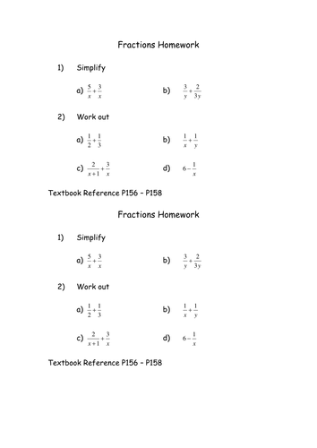 Algebraic Fraction Addition Homework