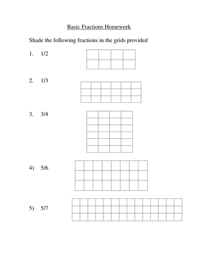 Basic Shading Fractions Homework | Teaching Resources