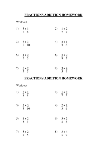 Fraction Addition Mixture Homework | Teaching Resources