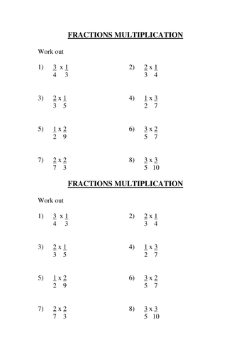 Basic Fraction Multiplication Homework