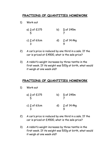 fractions of amounts homework year 6