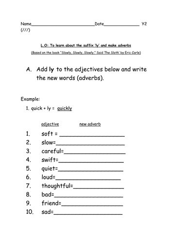 Year Two Suffix Ly 3 Differentiated Worksheets Teaching Resources