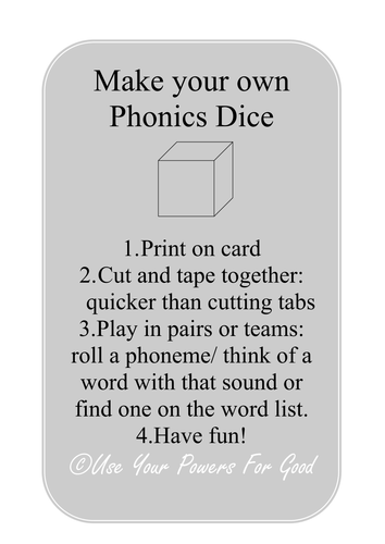 letters and sounds phonics DICE GAME phase 2 3 4