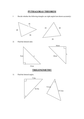 Pythagoras and trigonometry worksheet pdf picture