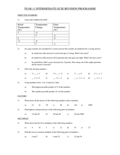 Large Selection of Grade B/C GCSE Revision Homework Questions