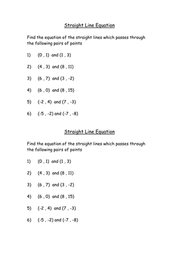 Finding the Equation of a Straight Line given 2 Points