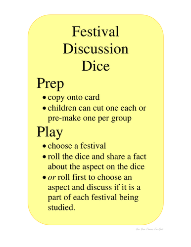 FESTIVALS DICE comparing celebrations similarities and differences EYFS UW