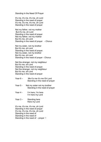 Assembly song in Gospel style -   Standing in The Need  of Prayer