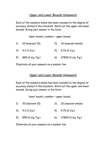 Upper and Lower Bounds and Number Line Homework