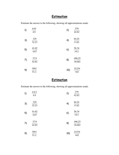 Basic Estimation Involving Division Homework