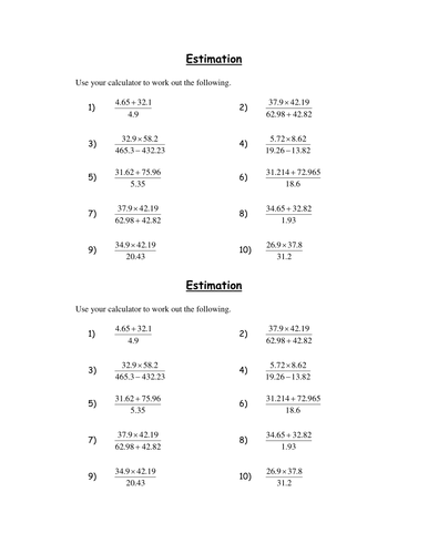 Complex Estimation or Using a Calculator Homework