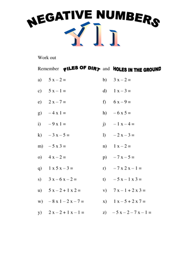 Multiplying with Negative Numbers Homework