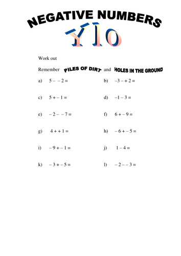 Challenging Negative Numbers Addition and Subtraction Homework