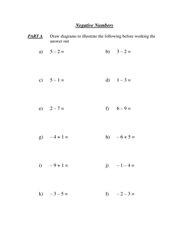 Negative numbers worksheet with answers pdf image