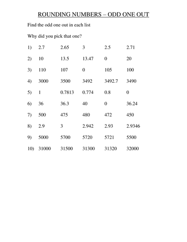 Rounding Numbers Odd One Out Homework Activity