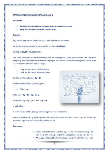 MATHEMATICS FORMULAE FOR YEAR 7 AND 8