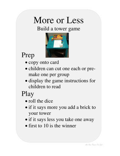 MORE AND LESS game for learning about early maths concepts. FREE  just need blocks or lego