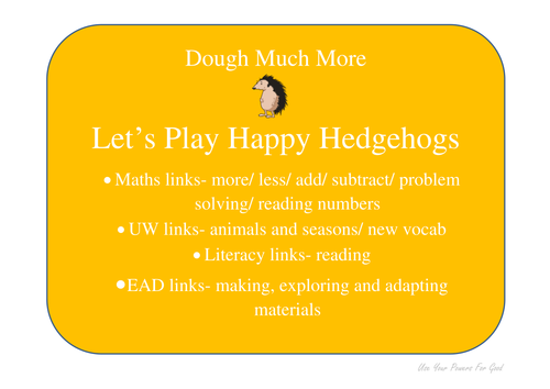 dough maths 'DOUGH MUCH MORE' let's play happy hedgehogs -  with UW links/ autumn/ seasons
