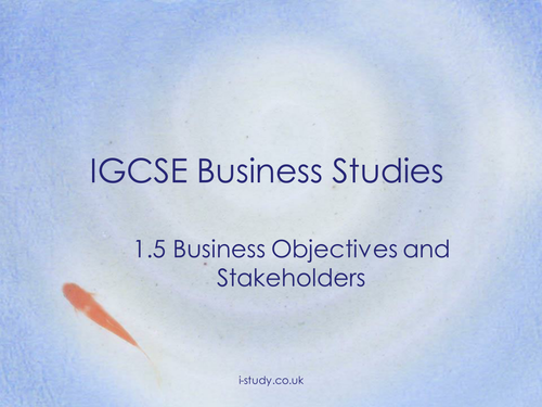 IGCSE Business Studies - Objectives and Stakeholders