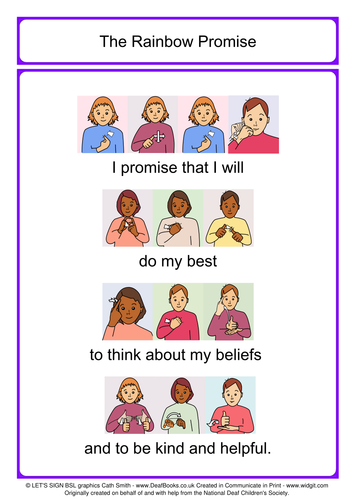 Rainbow Promise with BSL signs (British Sign Language) in colour by ...