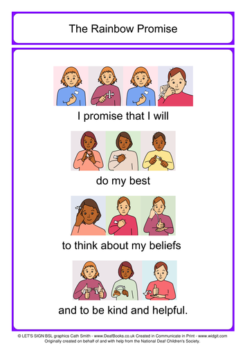 Rainbow Promise with BSL signs (British Sign Language) in colour