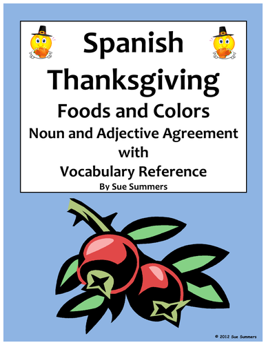 Spanish Thanksgiving Foods / Colors Practice with Vocabulary Reference