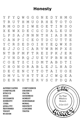 honesty word search by sfy773 teaching resources