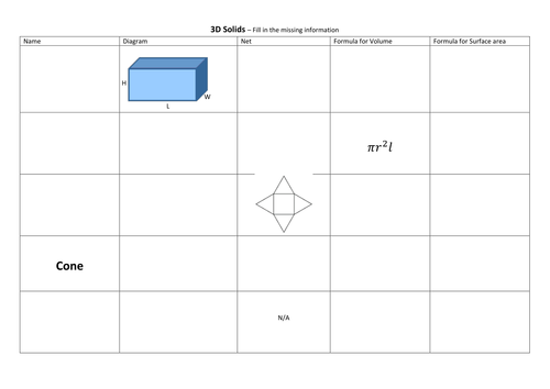 3D Solids Revision Worksheet