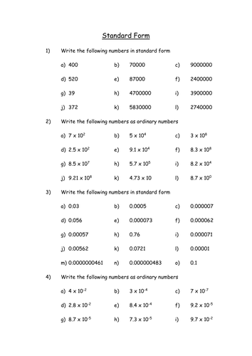 Standard Form Extended Homework or Assessment | Teaching Resources