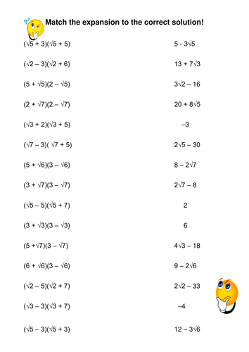 Simplifying Surds Matching Activity