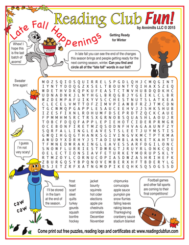 Late Fall Happenings Word Search Puzzle