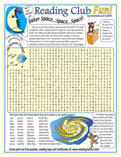 Outer Space Word Search Puzzle