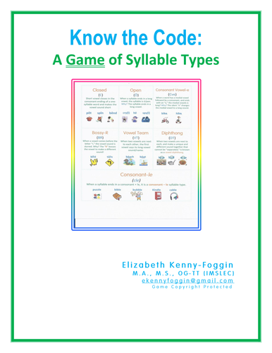 Know the Code : Syllable Types Game