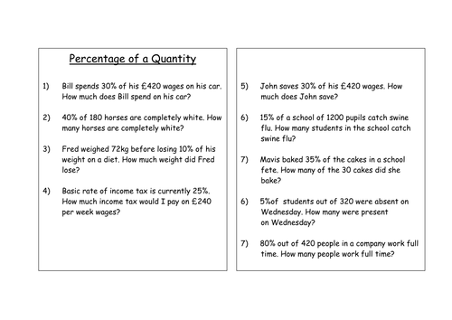 Percentage of a Quantity Homework