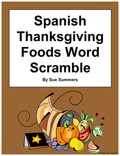 Spanish Thanksgiving Foods Scrambled Words Worksheet 2 Versions