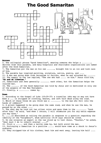 The Good Samaritan Crossword Teaching Resources