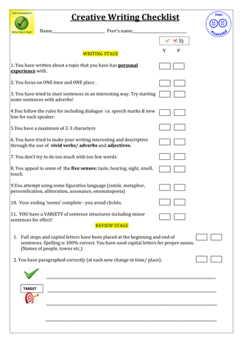 KS3 & 4  Student Creative Writing Checklist