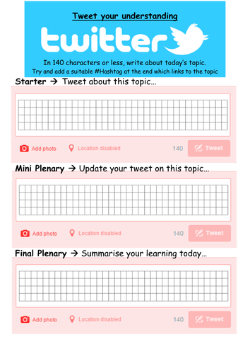 Tweet your learning worksheet