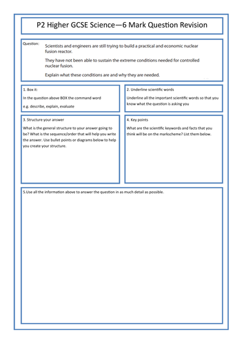 Edexcel Science - P2 - 6 mark questions revision sheets