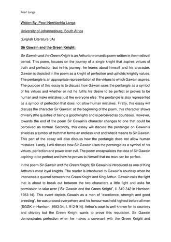 English Literature Essay - Sir Gawain and the Green Knight 