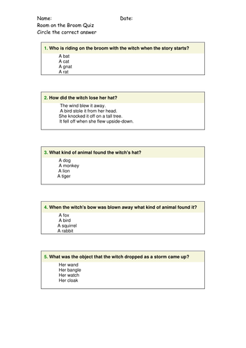 Julia Donaldson Reading Comprehension