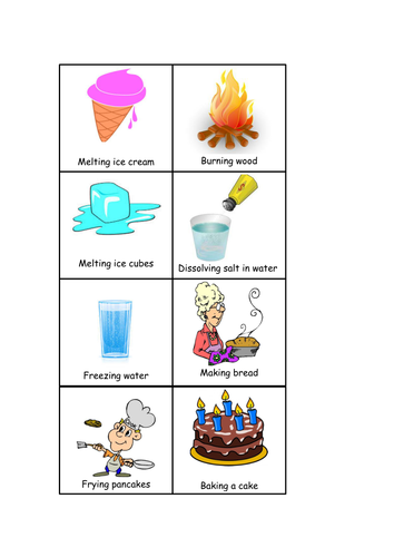 Irreversible and reversible changes cutout | Teaching Resources